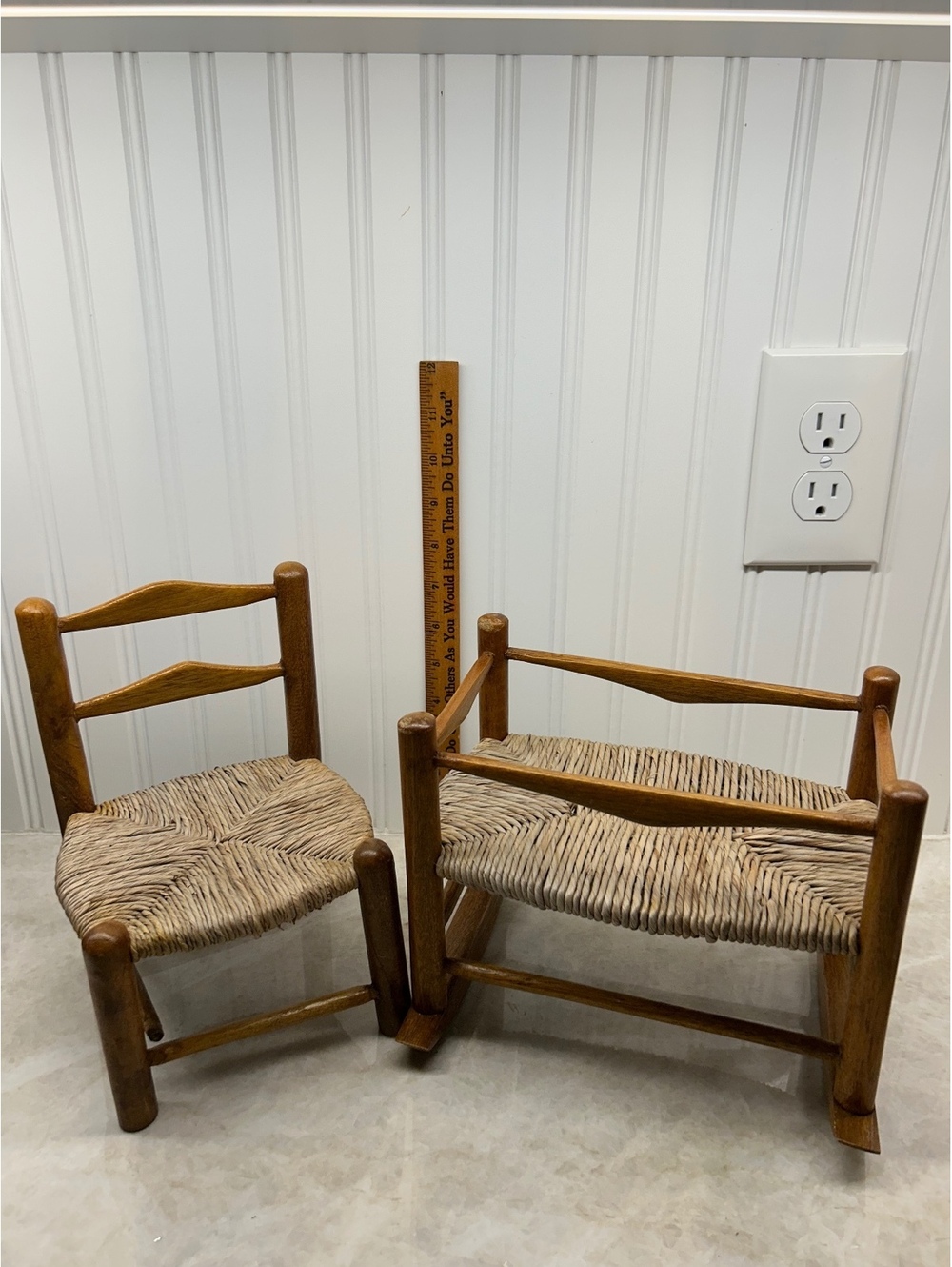 Vintage Miniature Wooden Salesman Sample Chair & Cradle Set (Pair